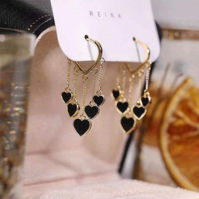 LBTK Heart Huggie Drop Chains Earrings Cubic Zirconia Alloy Stud Earring, Drops & Danglers