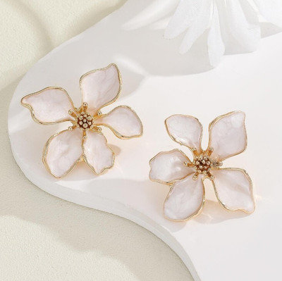 AKISON JEWELS White Flower Stud Earrings For Women Girls Korean earring korean jewelry Floral Alloy Earring Set, Stud Earring