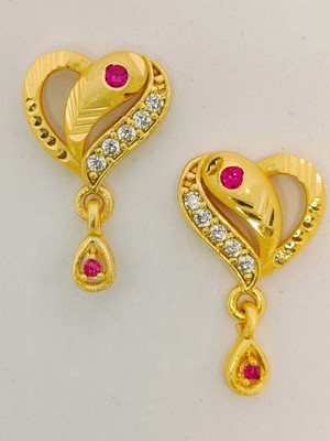 SHE'SJEWELS Romantic Ruby-Tone and Diamond-Look Heart Dangler Earrings Cubic Zirconia, Ruby Brass Drops & Danglers, Earring Set