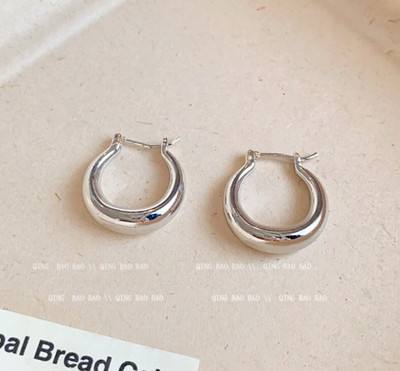 AKISON JEWELS Medium Size Simple Silver Hoop earring Korean Earrings For Women Western Earring Alloy Hoop Earring, Earring Set