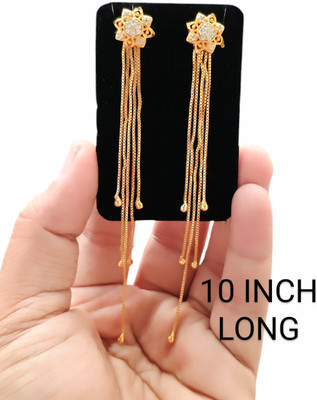 SAPNA PALACE AD Diamond Sui Dhaga Earrings with Sparkling Long Chain Brass Drops & Danglers