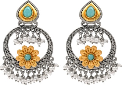 Shining Jewel Shining Jewel Traditional Indian Matte Gold Antique Chandbali Earring Cubic Zirconia Brass Jhumki Earring