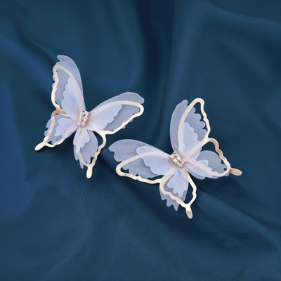 RAPPERSSHOP Designer White Fabric Butterfly Statement Earrings for Women Alloy Stud Earring, Earring Set