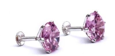 Ryans 925 silver earring stud round cz 7mm pink screw patch Zircon Silver, Stone, Sterling Silver Earring Set, Stud Earring