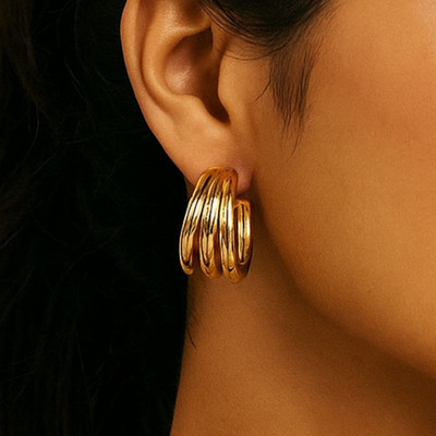 UnfoldSelf Golden Triple Hoops Alloy Hoop Earring
