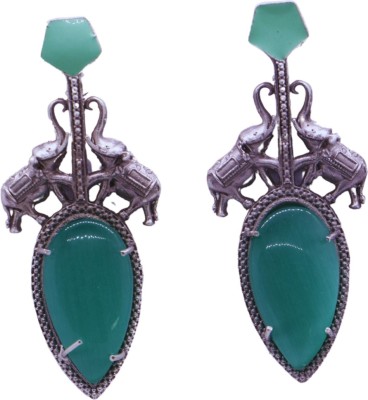 RR Traders Elephant Style Silver Look Like Replica Monalisa Stone Stud Dangler Earrings Quartz Alloy, Stone Drops & Danglers