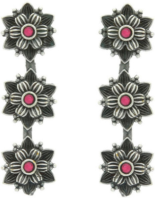 V L IMPEX Three Stap Pink Antique Silver Oxidised Stud Earring For girls Brass Stud Earring