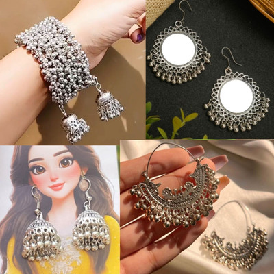 Ashir Combo of 4 Jhumki Jhumka Earrings and Cuff Bracelet Bangles for Women and Girls Alloy Chandbali Earring