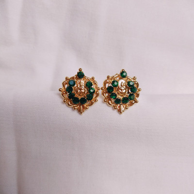 kurdekars divuu green stones fitted laxmi earrings stud Copper Stud Earring