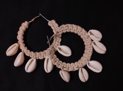 ele Handmade Shell Hoop Earrings Fabric Tunnel Earring, Tassel Earring, Hoop Earring, Drops & Danglers