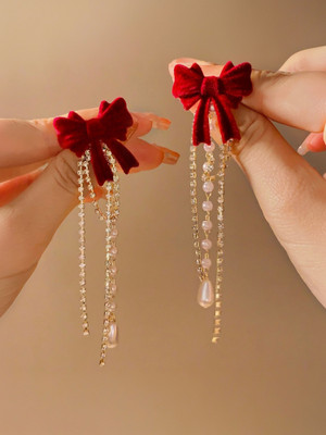 Celestria Red Bow Korean Drop and Dangler Earrings Alloy Drops & Danglers