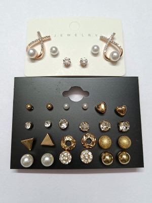 alysa Cross Pearl Stud Earring with 2 Pcs/Set Earrings & Combo of 12 Pairs Earrings Pearl, Cubic Zirconia Alloy Stud Earring