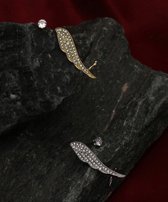 SOHI Set Of 2 Bling Wing Cuff Earrings - Metallic Silver & California Gold Alloy Earring Set