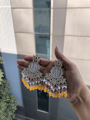 Meira Jewellery Drop Earrings for Women & Girls White Pearl Design heavy earrings for wedding Pearl, Diamond Brass Drops & Danglers