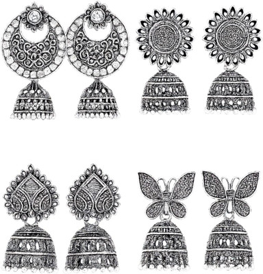 JV CREATION Traditional Oxidised Silver Jhumka Earrings For Women ( Pack Of 4 ) Cubic Zirconia Alloy Chandbali Earring, Drops & Danglers, Jhumki Earring, Stud Earring