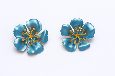 SHE SHINEE STUDIO Elegant Blue Golden Floral Earrings for Women & Girls Alloy Stud Earring