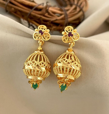 PBM CREATIONS Gold Covering IMPON AD STONE JHUMIKI 5 Metal/ 5 pon AD CZ stone Jhumki KAMMAL Copper Drops & Danglers
