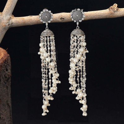 Priductegy Long Oxidised Pearl Earrings Jhalar jhumkis for Girls Layered jhumka 1pairs Pearl Alloy Jhumki Earring