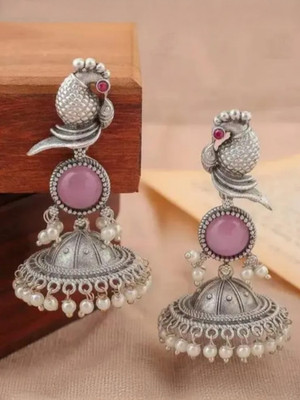 DANGAR ENTERPRISE Beautiful Unique Design Oxidised Silver Stone Earrings Alloy Stud Earring Alloy Stud Earring