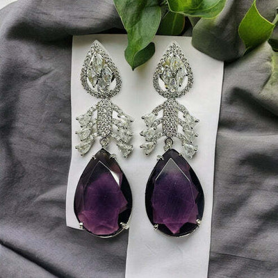 Opal Touch Crystal Dewdrop Danglers Earrings Cubic Zirconia Brass Stud Earring