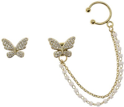 Vembley Vembley Fashionable Hanging Cross With Chain Stud Cum Ear Cuff Earrings Metal Cuff Earring