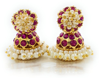 Anujeet Fashion Hub Gold Plated Covering 5 metal Impon AD Stone Pearl Jhumka Earrings For Women/Girl Pearl Copper Jhumki Earring