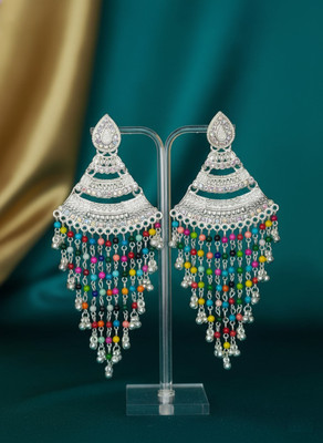 MD CREATIONS HUB Stylish Silver Plated Multicolor Beaded Long Party Wear Earrings for Women Alloy Chandbali Earring