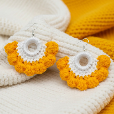 Estyle Jewels Yellow & White Boho Earrings | Statement Festival Jewelry for Women & Girls Cotton Dori Drops & Danglers