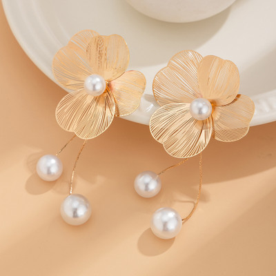 Dressberry Long Earrings for women Chain korean earings for girl Stylish Moti flower golden Pearl Gold, Alloy, Mother of Pearl Earring Set, Drops & Danglers