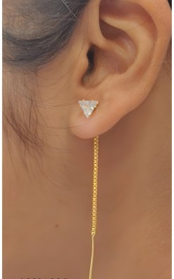 DS MRT Beautiful Stylish Diamond Goid Plated Needle Thread Sui Dhaga Earrings pack Of 2 Diamond Brass Ear Thread, Drops & Danglers