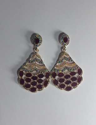 AZTAZ Handcrafted Gold Drop Earrings with Gemstones and Pink Accents Alloy Chandbali Earring