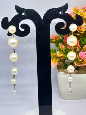 BHAWANA COLLECTION WHITE MANIYA DROP EAR RING SILVER CHAIN Alloy Drops & Danglers