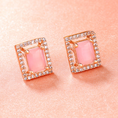 Estele Rose Gold Plated Cubic Zirconia Brass Stud Earring