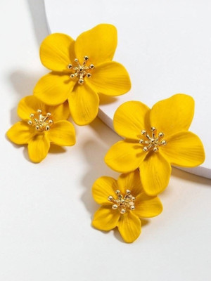 AKISON JEWELS Mehendi earrings Yellow Flower Earrings For Women Floral Earrings For Women Alloy Earring Set, Drops & Danglers, Tassel Earring