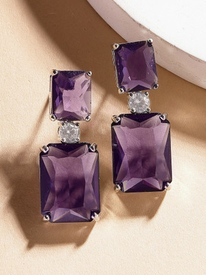 Karatcart Luxurious Purple American Diamond Stone Drop Earrings for Women Alloy Stud Earring