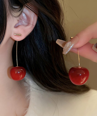 Prstein Cherry Earrings Korean Earrings Cherry For Women Red Colour Bts Collections Acrylic Drops & Danglers