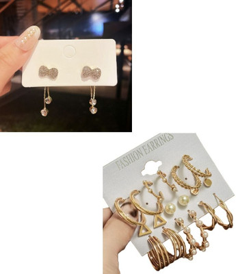 Celestria KOREAN STUDDED BOW TASSEL DROP EARRINGS FOR WOMEN AND GIRLS Alloy Drops & Danglers, Hoop Earring, Stud Earring