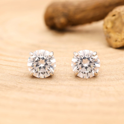 AMONROO 925 Silver Round Solitaire CZ Bridal Stud Earrings For Wedding & Engagement Cubic Zirconia Sterling Silver Stud Earring