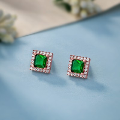 SORELLII Exquisite Emerald and Diamond Stud Earrings Cubic Zirconia German Silver Stud Earring