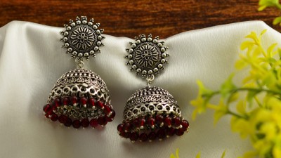 Jewelopia German Silver Oxidised Jhumki Afgani Pearl Drop Earring Beads German Silver, Alloy Jhumki Earring, Earring Set