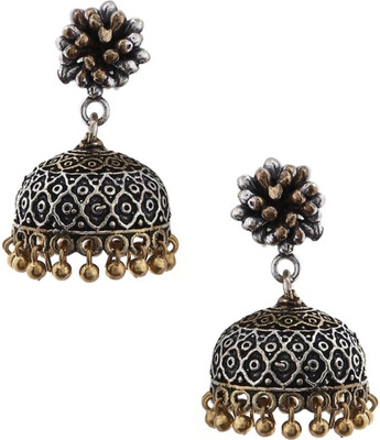 RUBANS Silver Plated Oxidised Dual Tone Royal Moroccan Jhumka Earrings Alloy Jhumki Earring