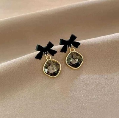 SSUNIQ Stylish Black Bow Crystal Earrings for Every Occasion Crystal Alloy, Crystal Drops & Danglers, Stud Earring