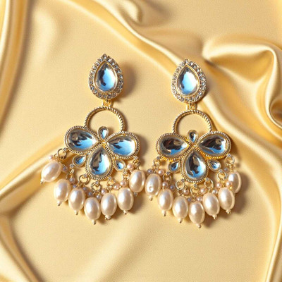 classic javar Elegant Gold-Plated Mirror For Women And Girls Crystal Alloy Chandbali Earring, Drops & Danglers