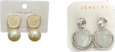 Ratnalok Pearl Drop & Sparkling Crystal Circle Earrings for Women & Girls Alexandrite Alloy Stud Earring