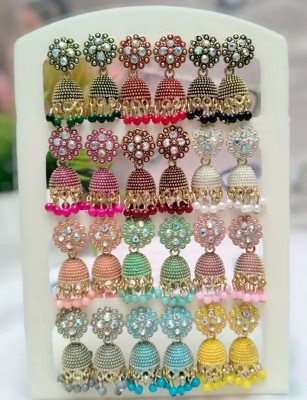 Fashion Fusion Combo of 12 Pairs Small Colorful Jhumka Zircon Alloy Jhumki Earring