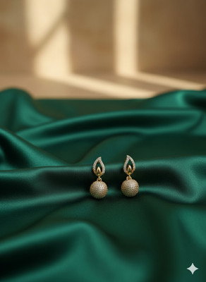 VIAANA CREATION Leaf Shape Ball Drop Earrings Diamond Alloy Cuff Earring