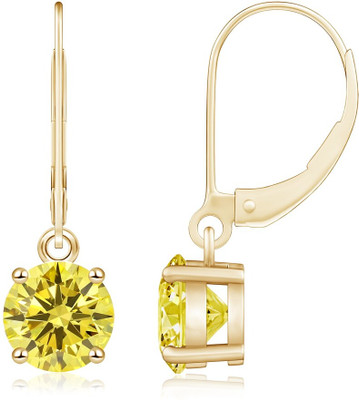 Sivori Round Lab-Grown Fancy Intense Yellow Zircon Leverback Earring in Multicolors Zircon Brass Earring Set