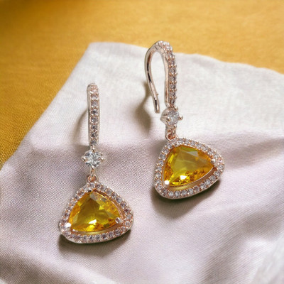 Opal Touch Triangle Rose Gold Hook Back Earrings Cubic Zirconia Brass Stud Earring