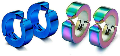 Heer Collection Combo Non-Pierced Earrings 2 Color Blue/Multicolor (2 Pair) Stainless Steel Stud Earring, Clip-on Earring, Earring Set, Magnetic Earring