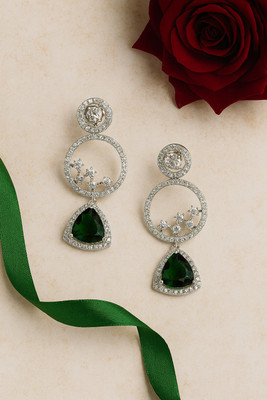 Chothy Stylish Silver Plated Jhumki Earrings for Women Party Wear Danglers Blue Sapphire Brass Clip-on Earring